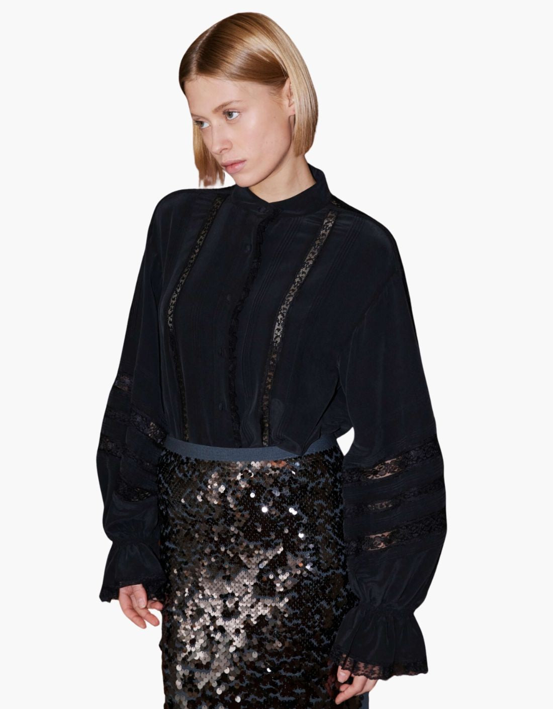 Camisa seda lavada con encaje "Laces"