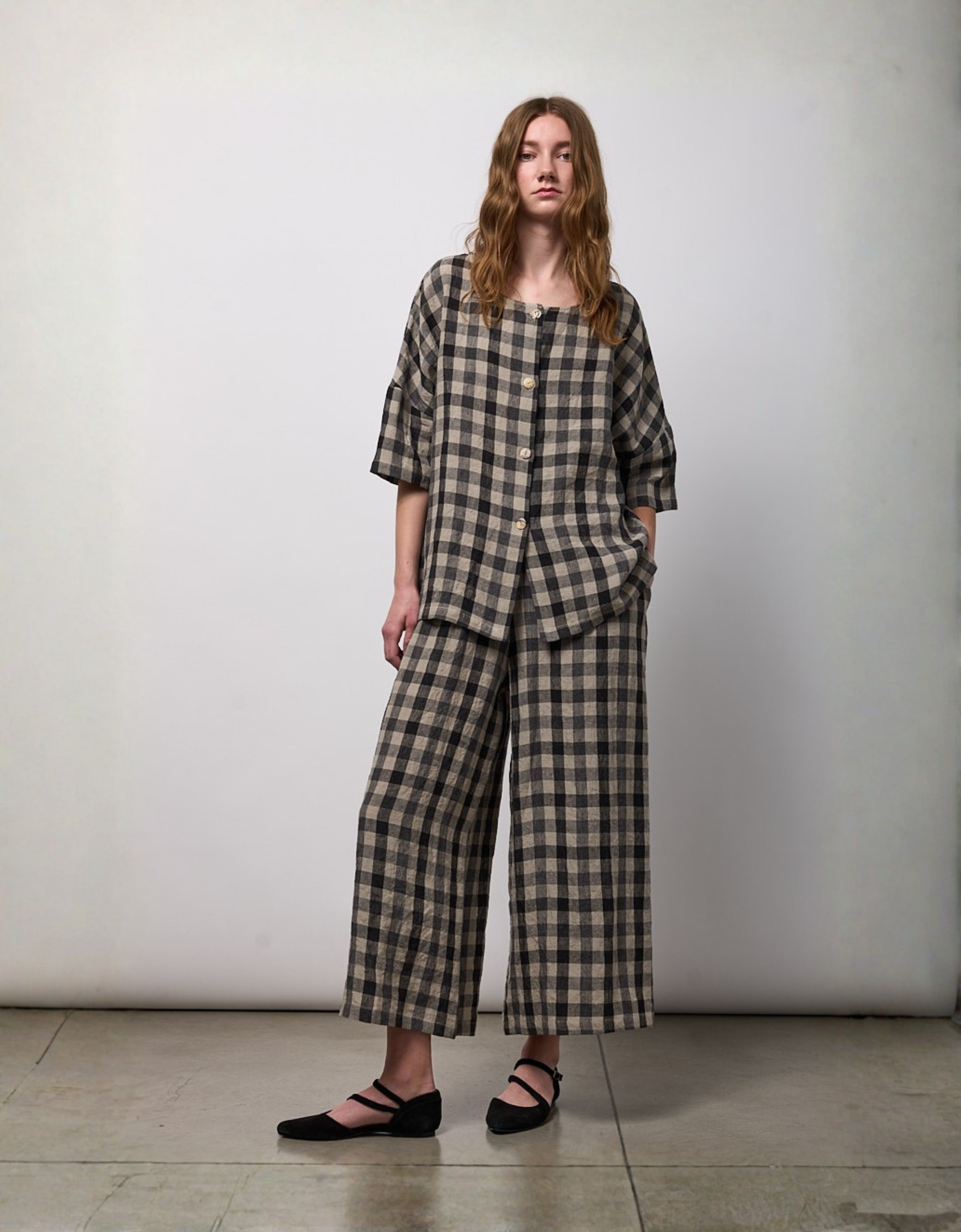 Blusa con botones "Lino check"