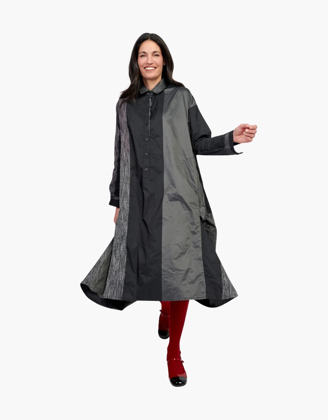 Vestido drapeado rayas texturizadas "Drama Iron"