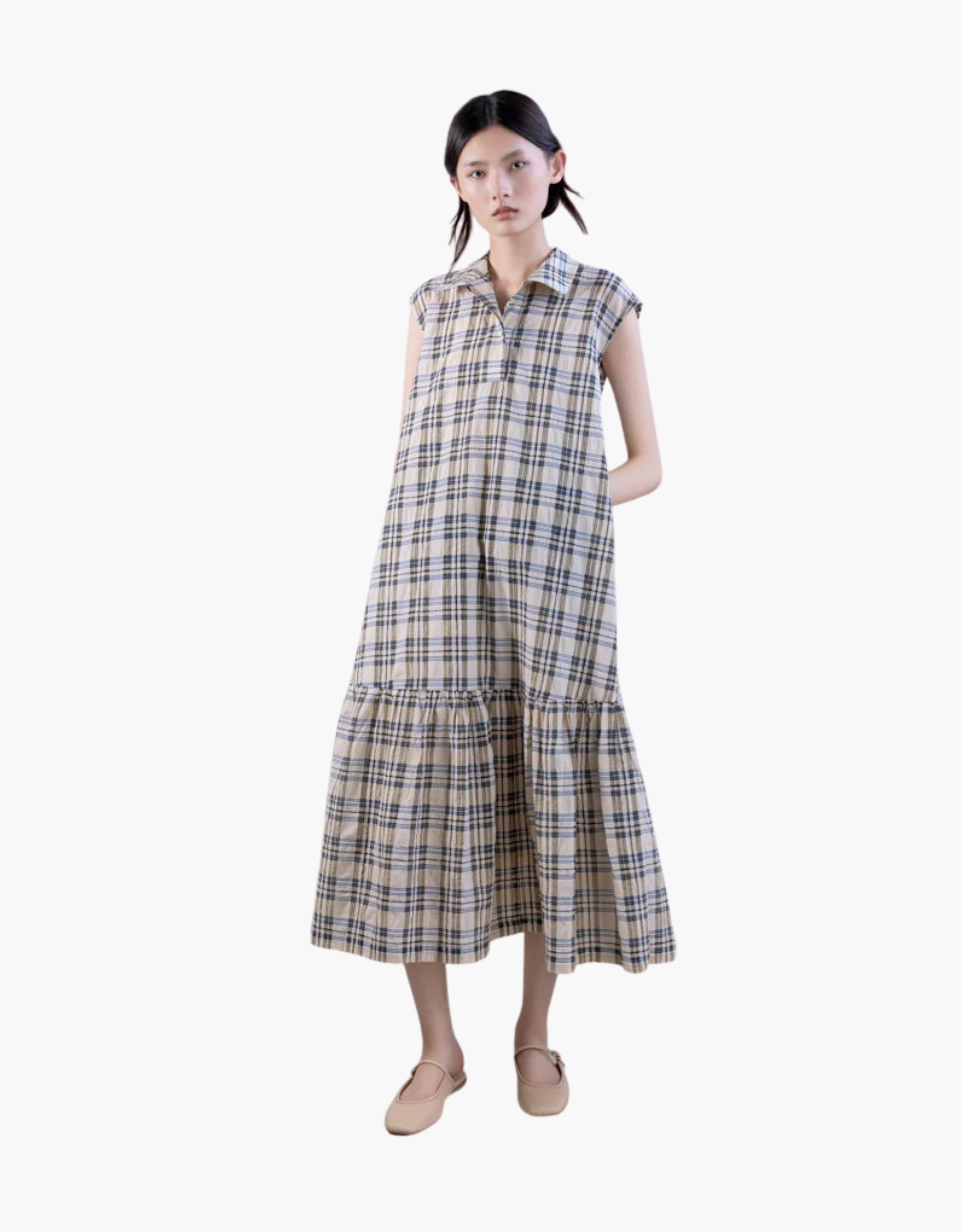 Vestido midi cuadros lazo