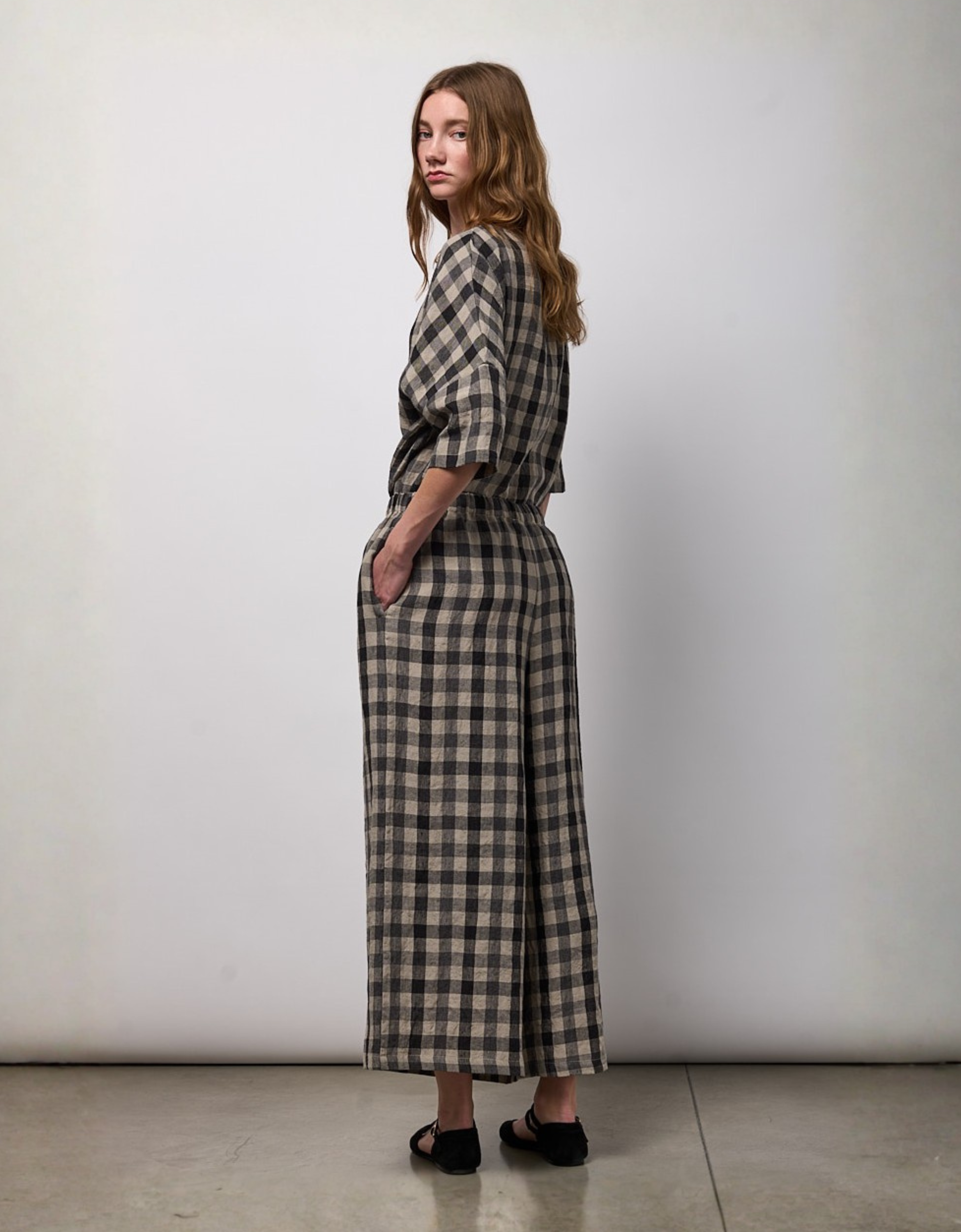 Pantalón ancho "Lino Check"