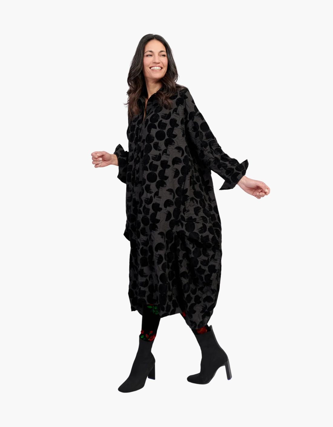 Vestido camisero circulos terciopelo "Crescent"