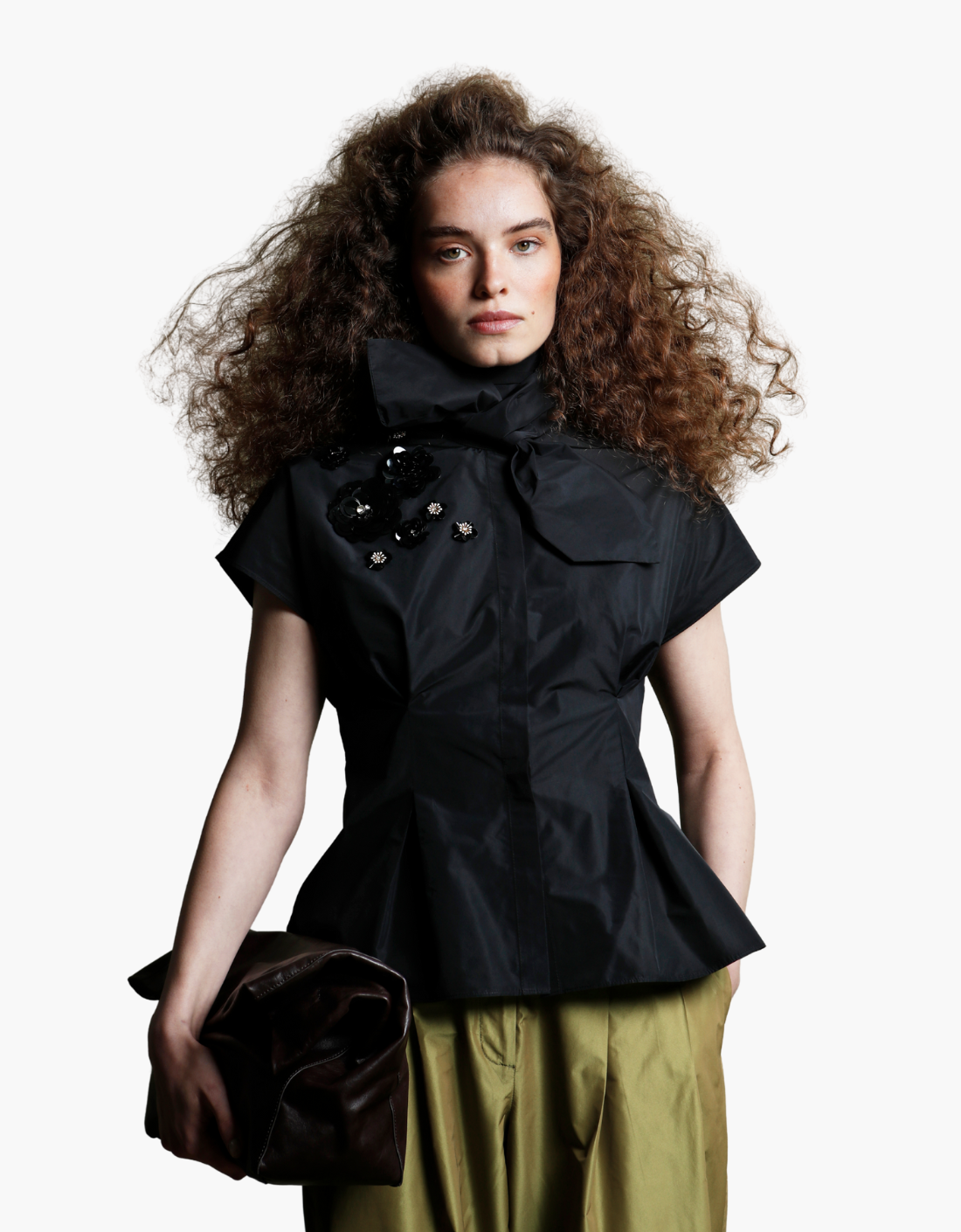 Camisa taffeta lentejuelas flores