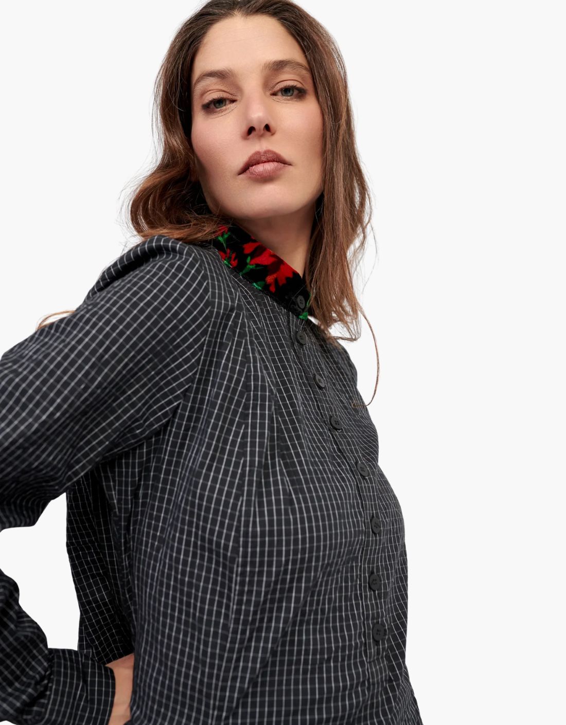 Blusa túnica en tejido arrugado "Marquee Roses"