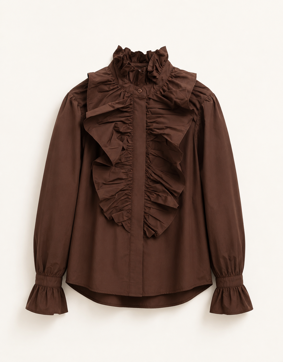 Camisa con volantes taffeta "Truffle"