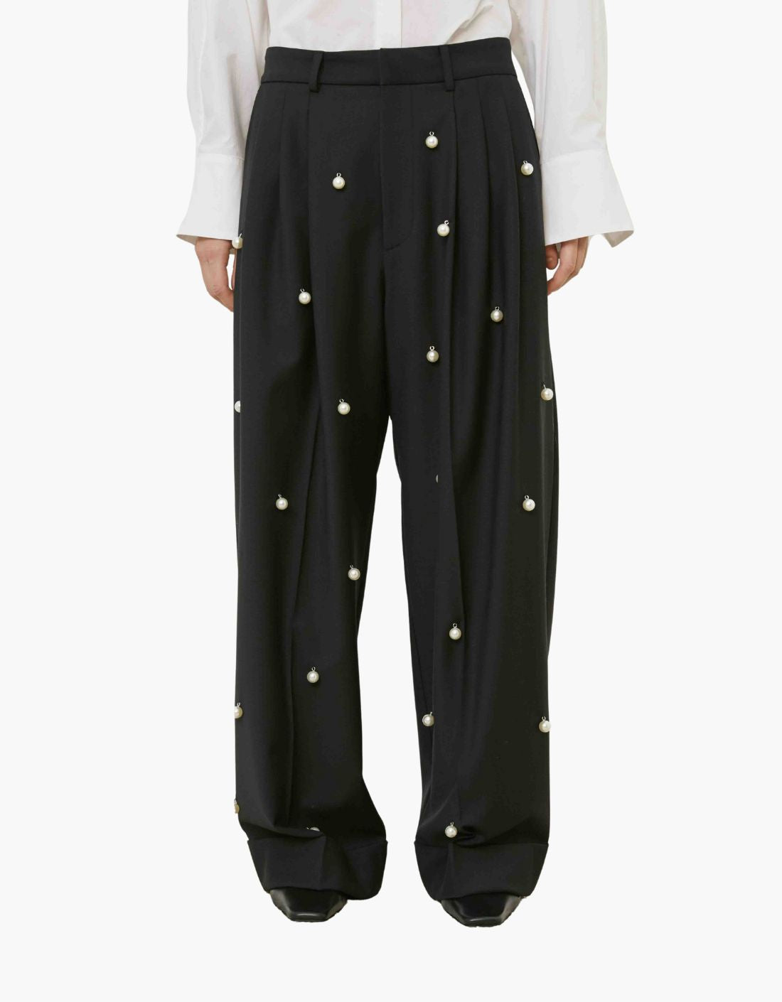 Pantalon de traje amplio con perlas "Isotta"