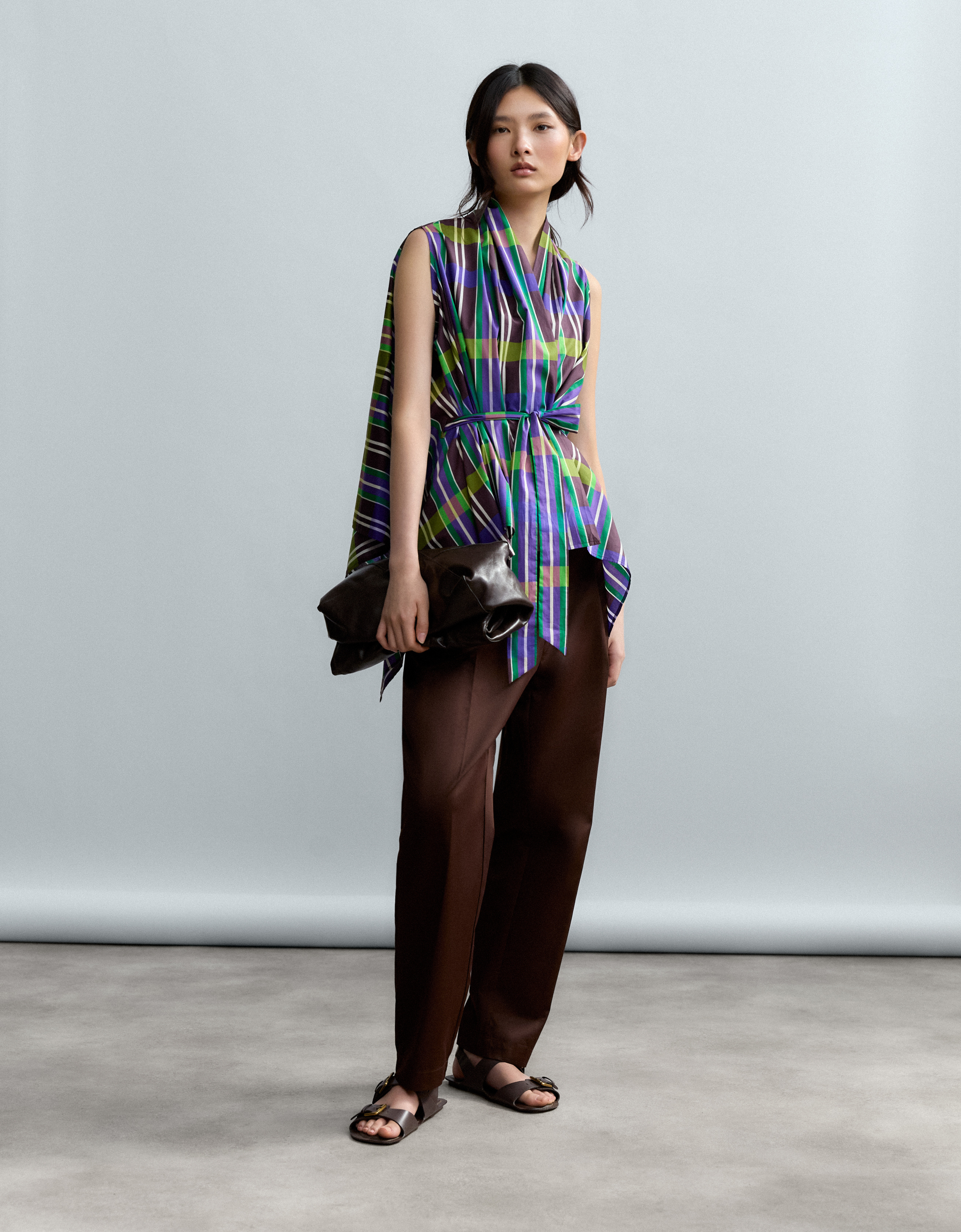 Blusa lazo "Cuadros Chocolat"