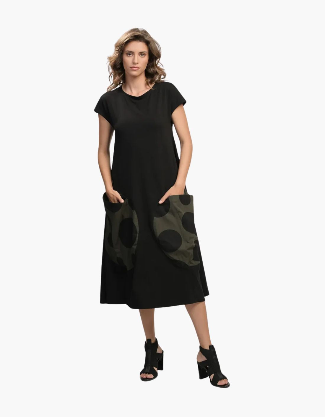 Vestido bolsillos lunares khaki