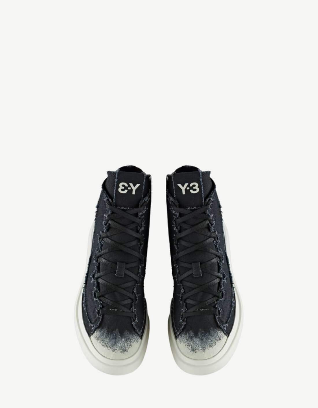 Zapatillas altas Y-3 ADIDAS Nizza Y-3 High negras, vista frontal mostrando el diseño elegante y detalles en negro.