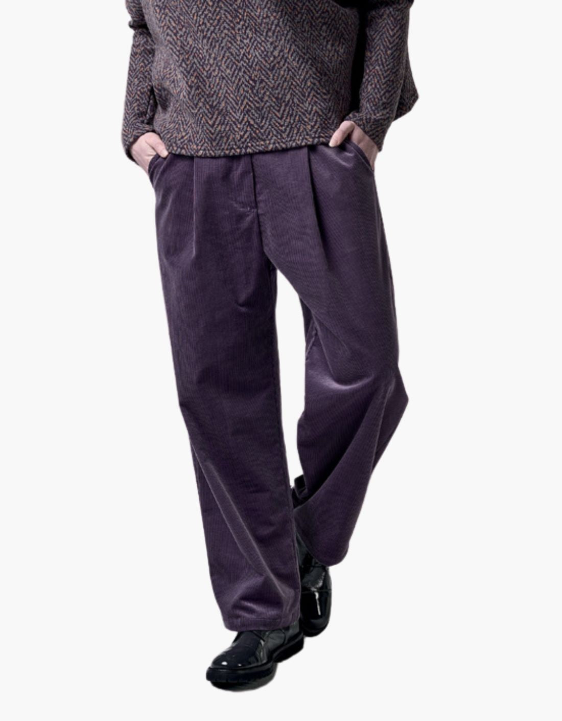 pantalon plissé en velours côtelé