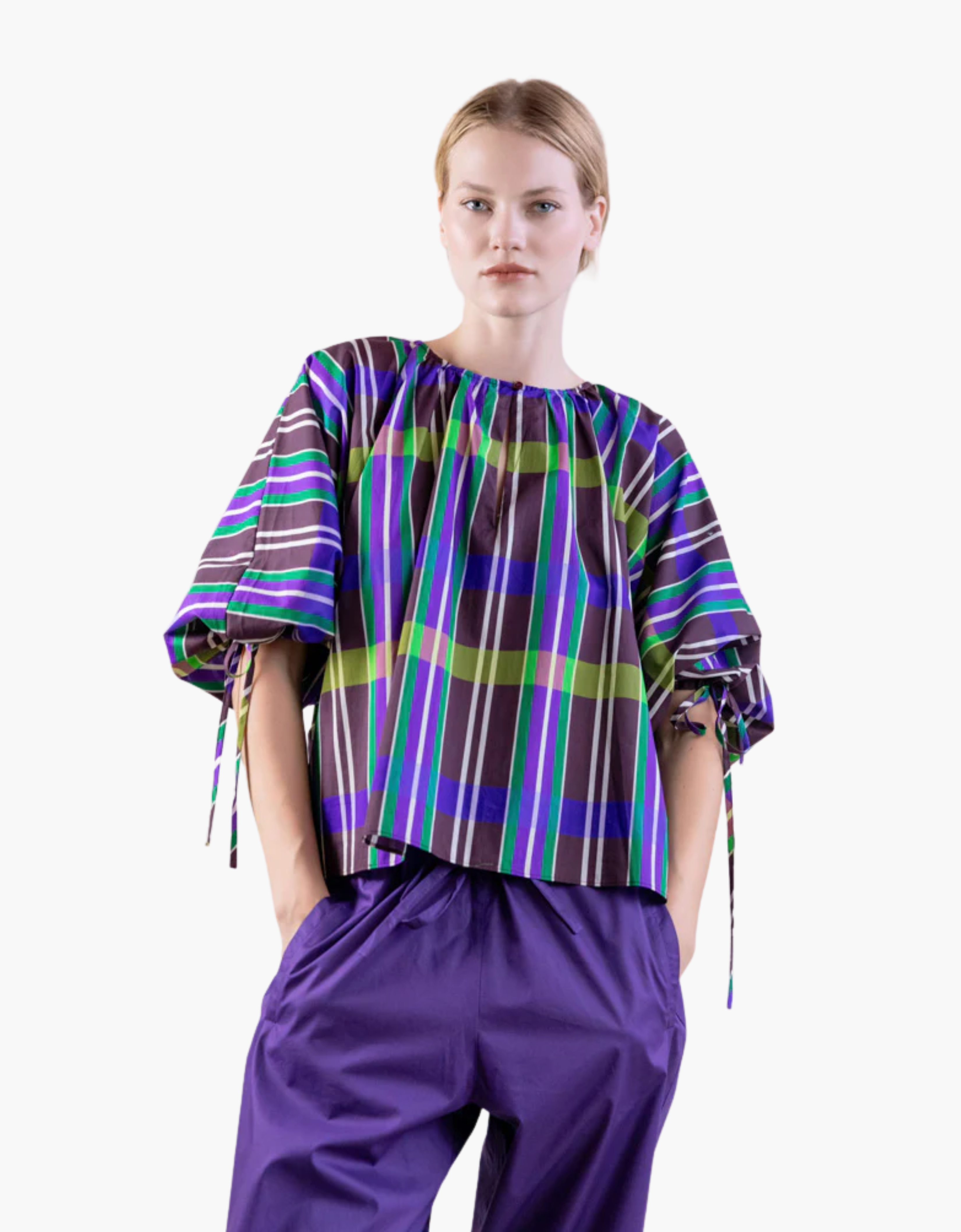 Blusa mangas ajustables "Cuadros Chocolat"