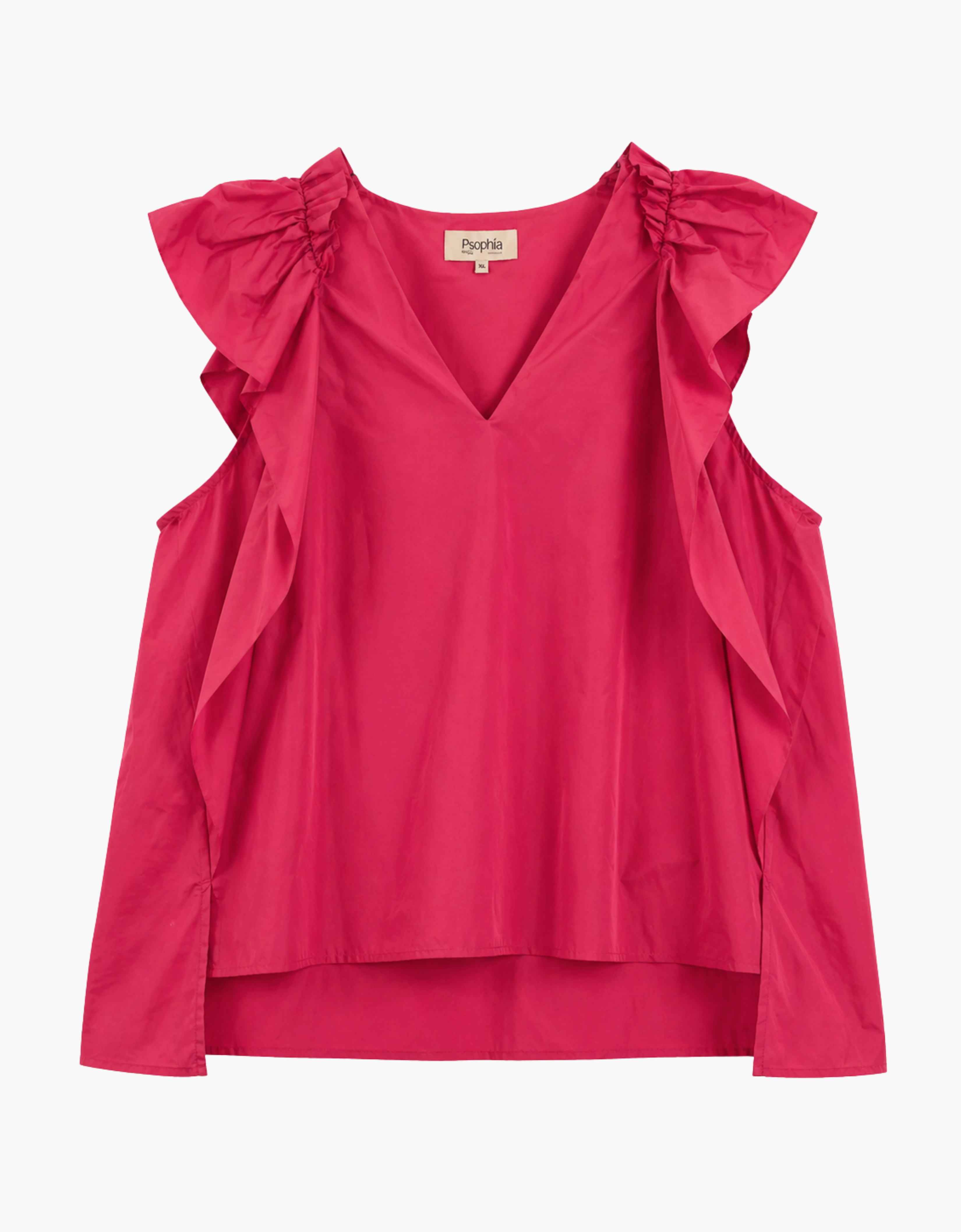 Top de tafeta PSOPHIA en color liso, con diseño elegante y suave textura, mostrado en imagen sobre maniquí.