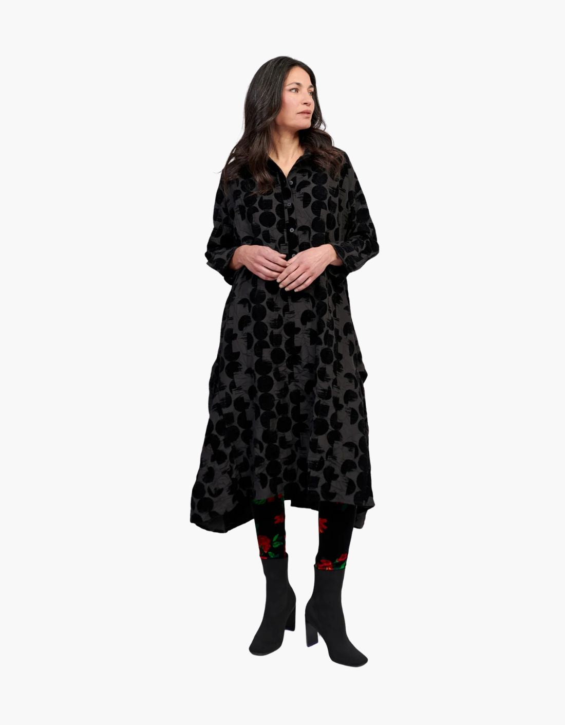 Vestido camisero circulos terciopelo "Crescent"