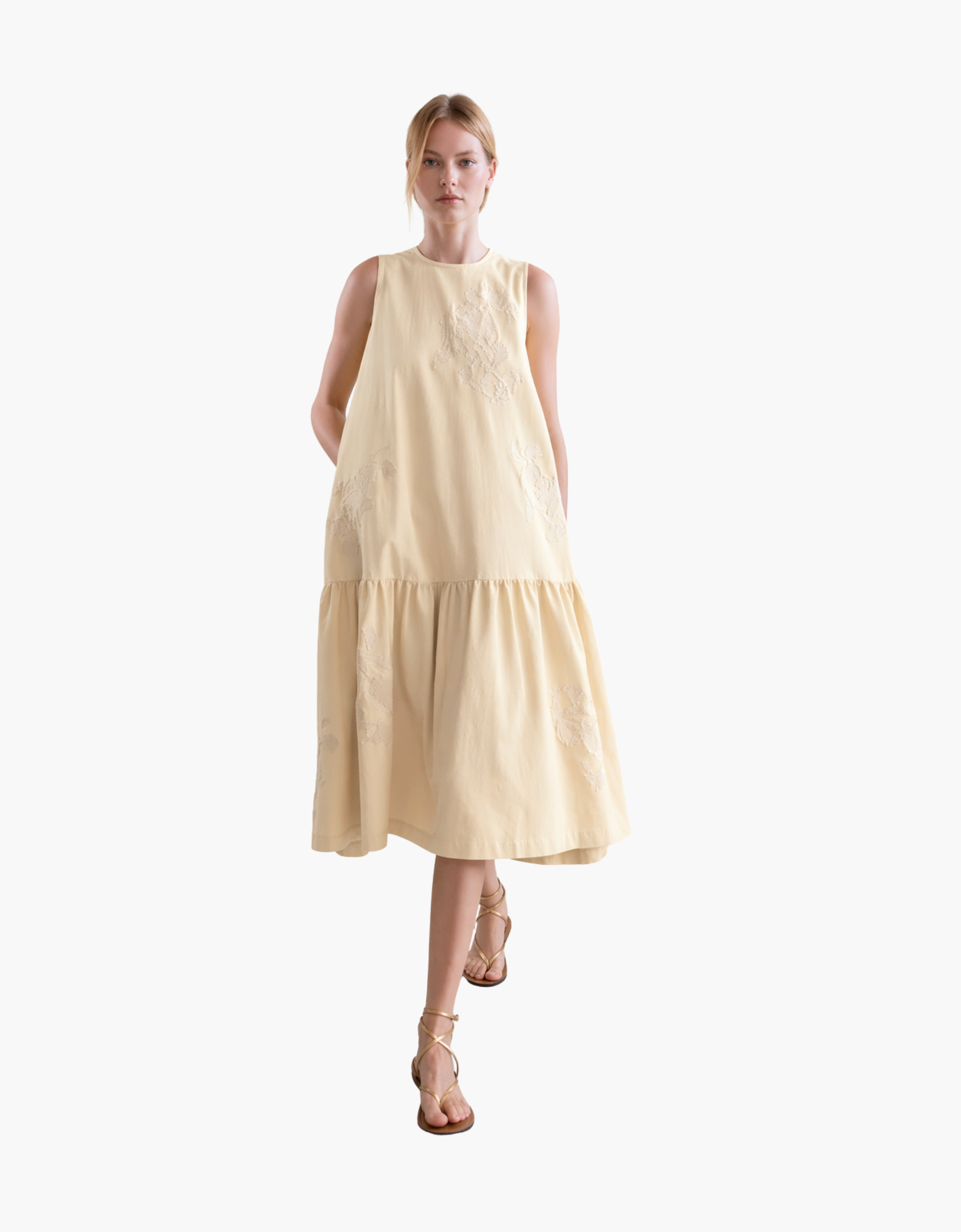 Vestido sin mangas "volante peplum"