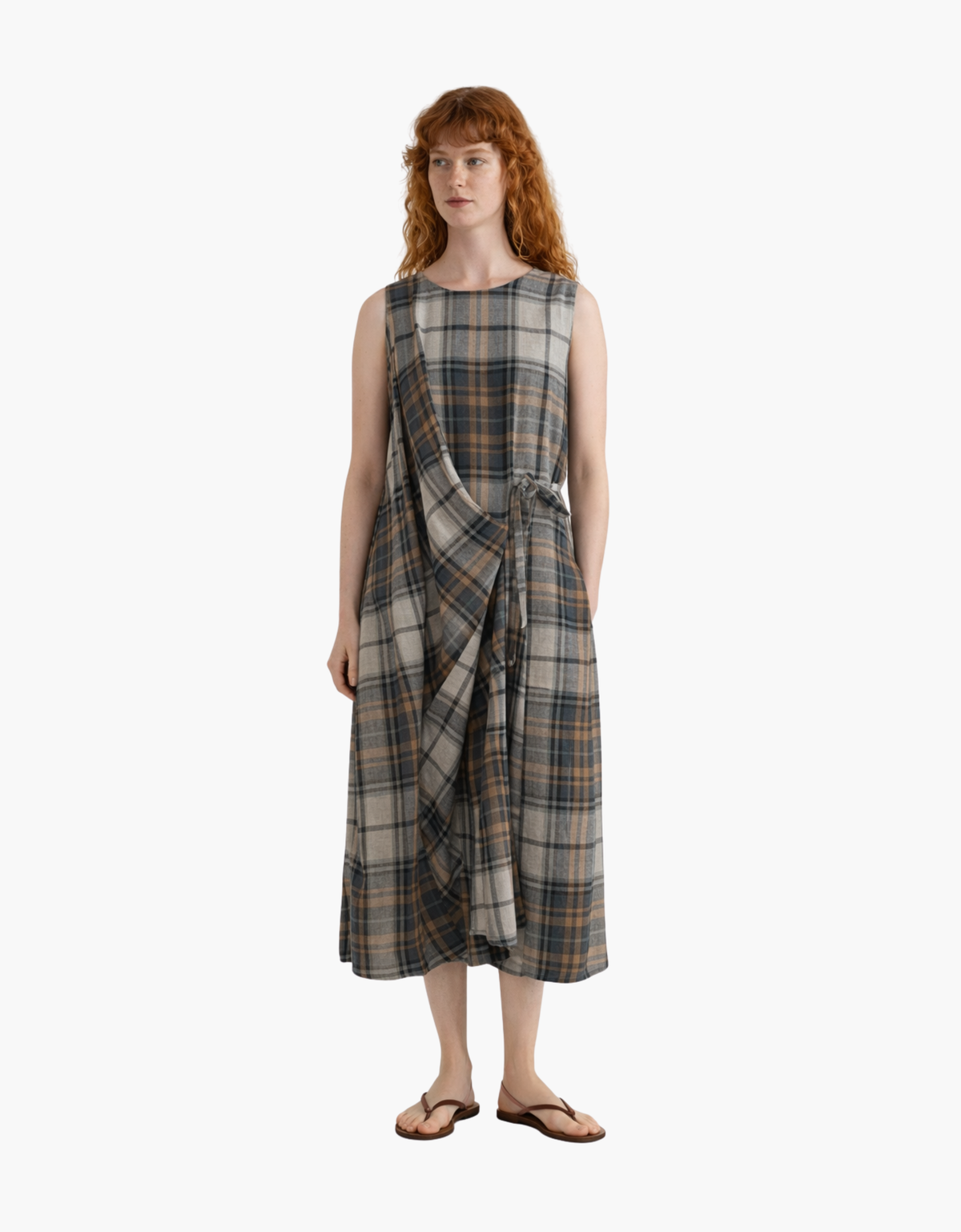 Vestido drapeado "Lino Tartan"