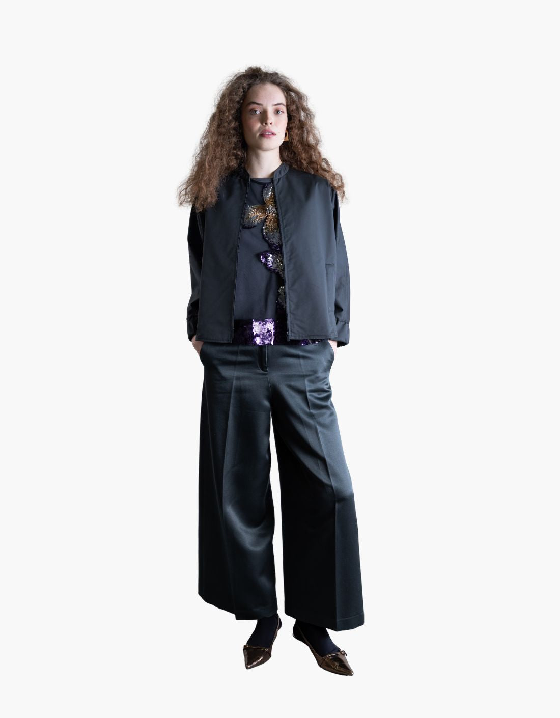 pantalon en laine satinée