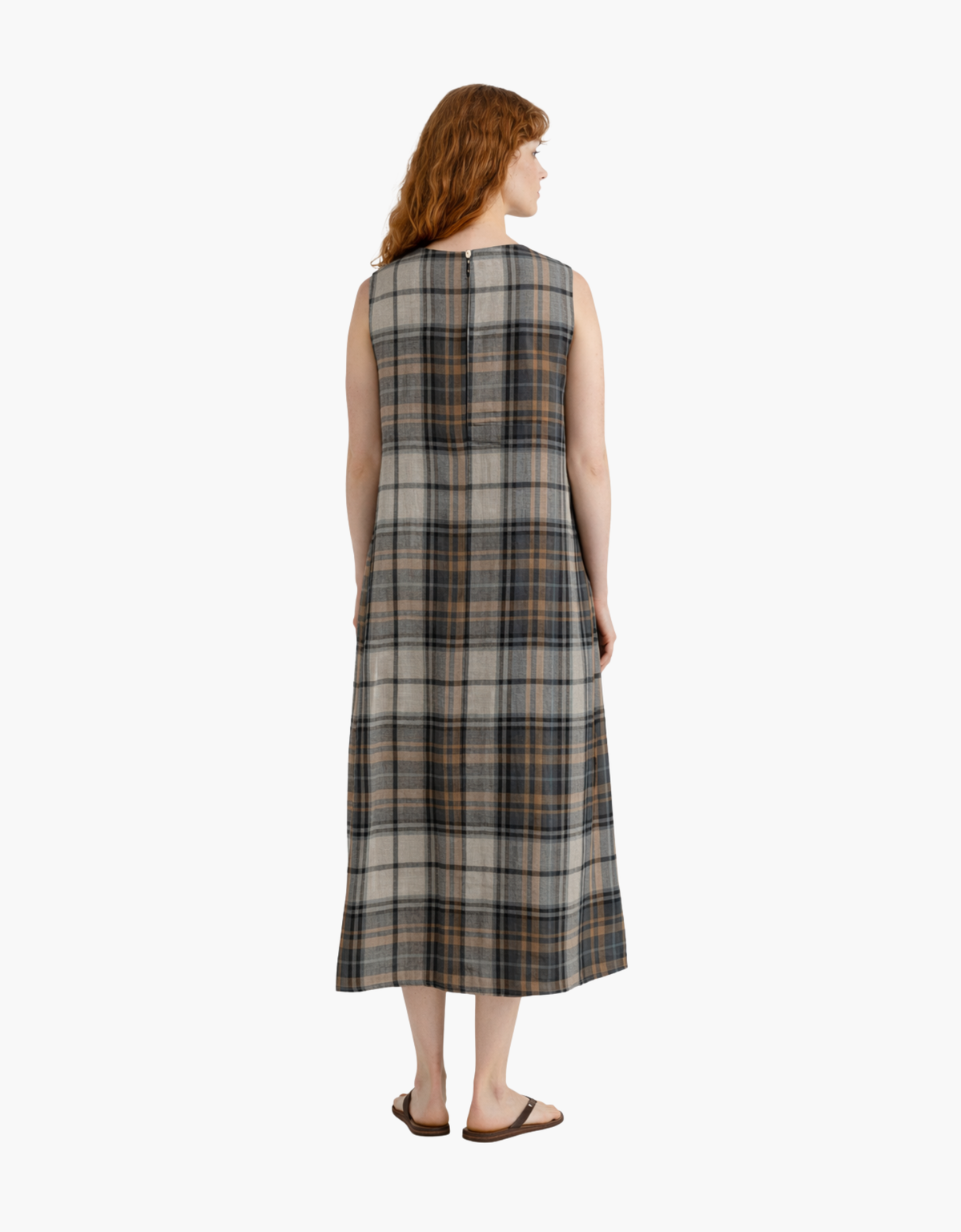 Vestido drapeado "Lino Tartan" – vista 2