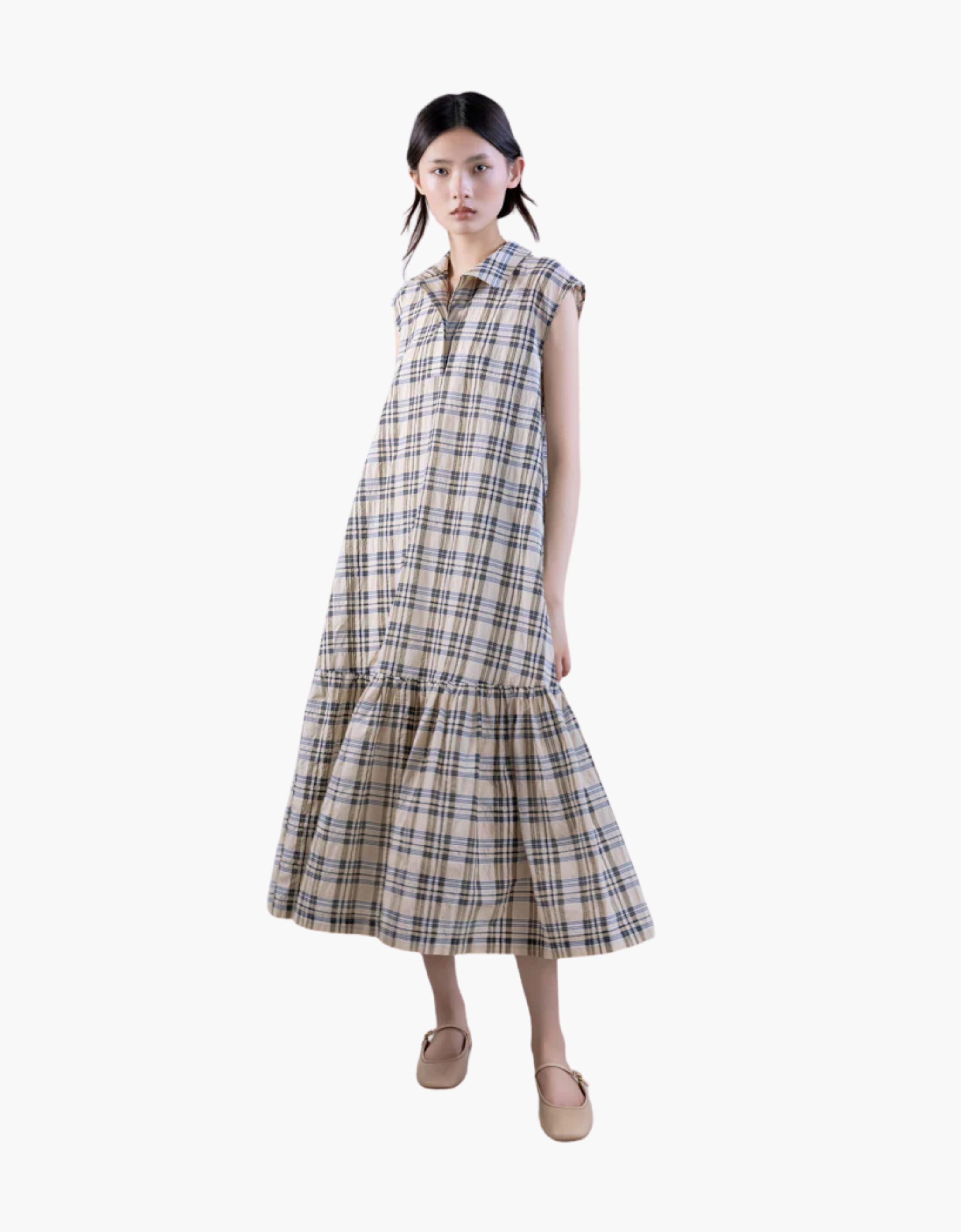 Vestido midi cuadros lazo