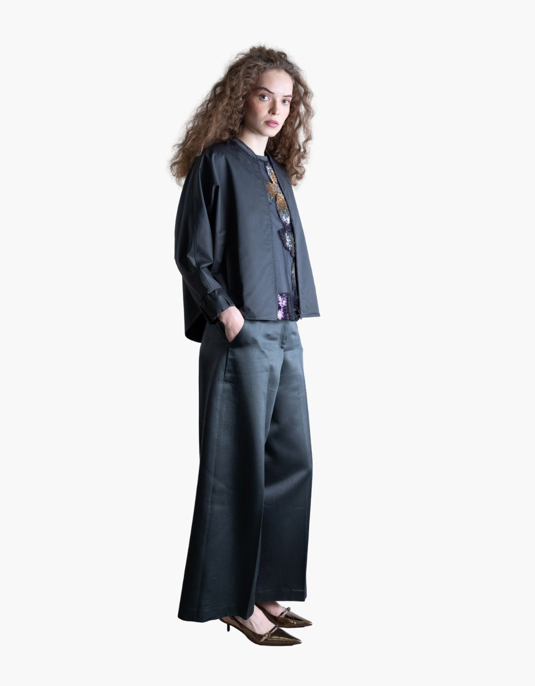 pantalon en laine satinée
