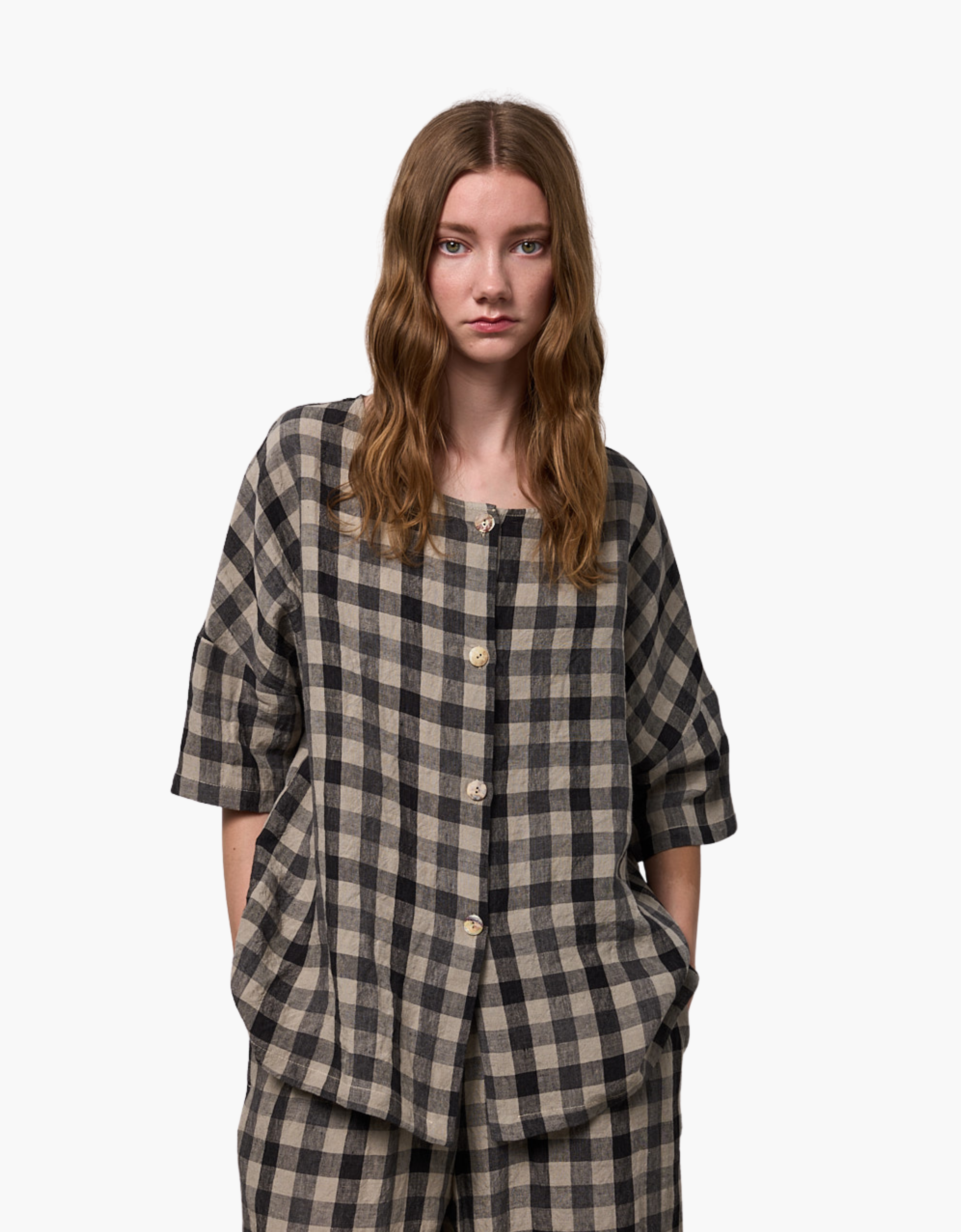 Blusa con botones "Lino check"