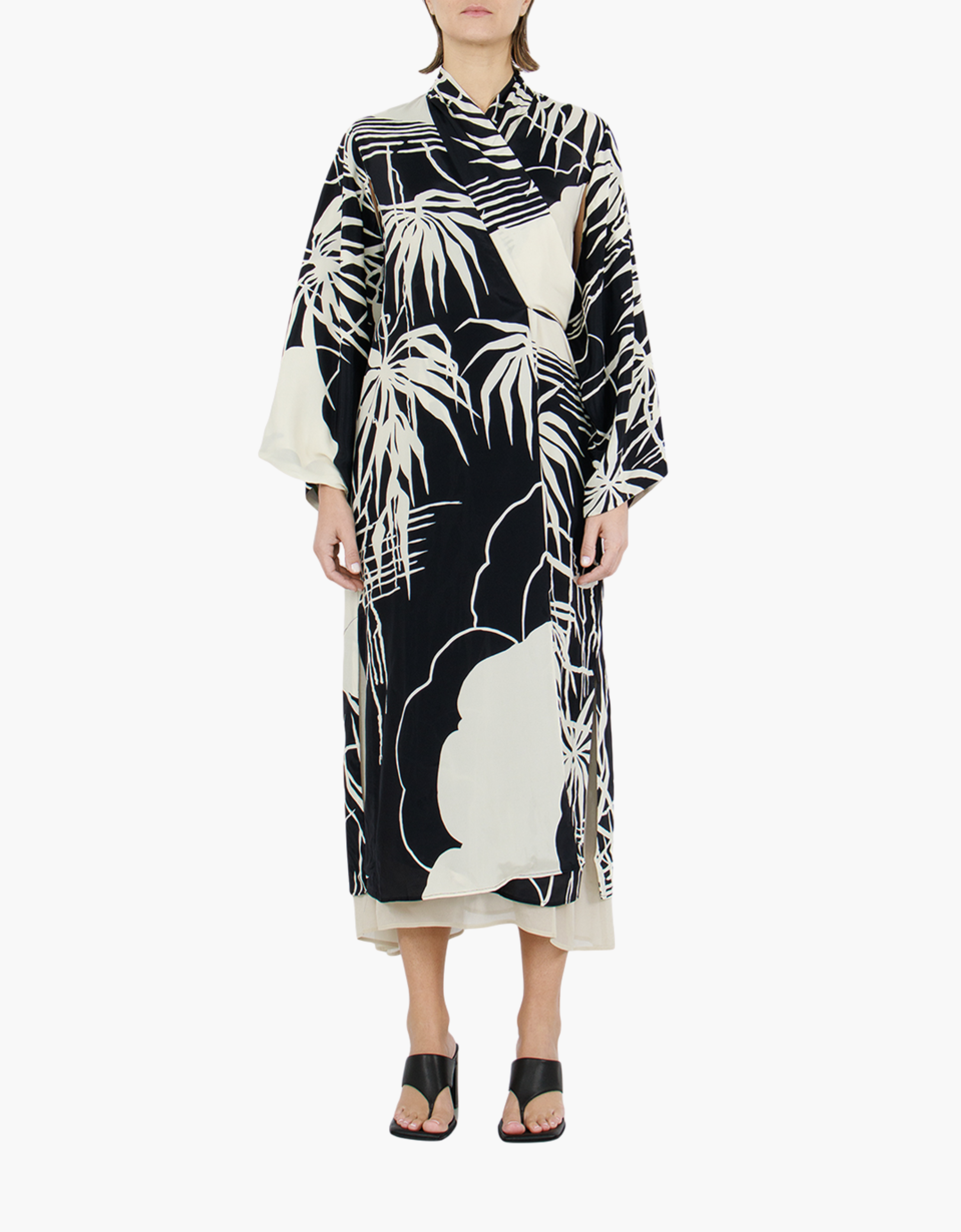 Kimono largo fluido "Print en blanco y negro"