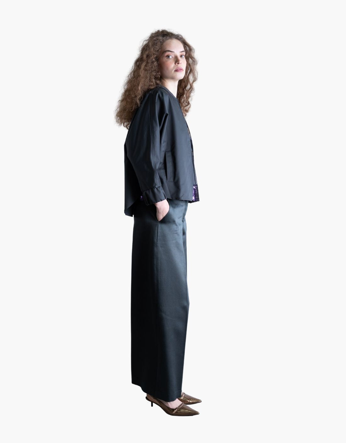 pantalon en laine satinée