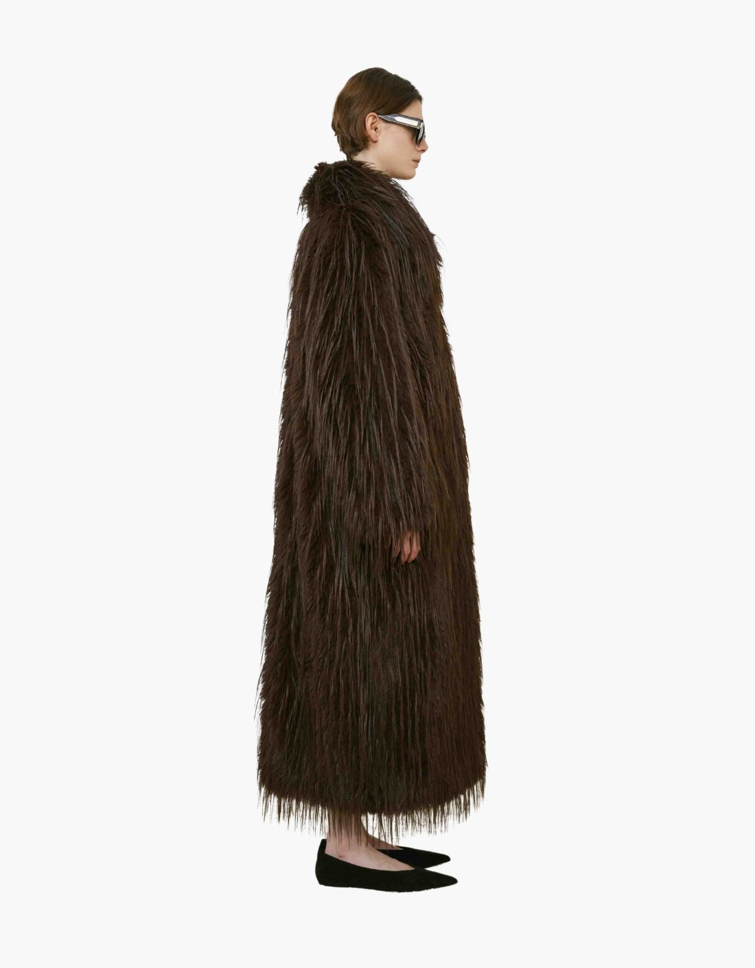 Long eco-fur coat "Coffe"