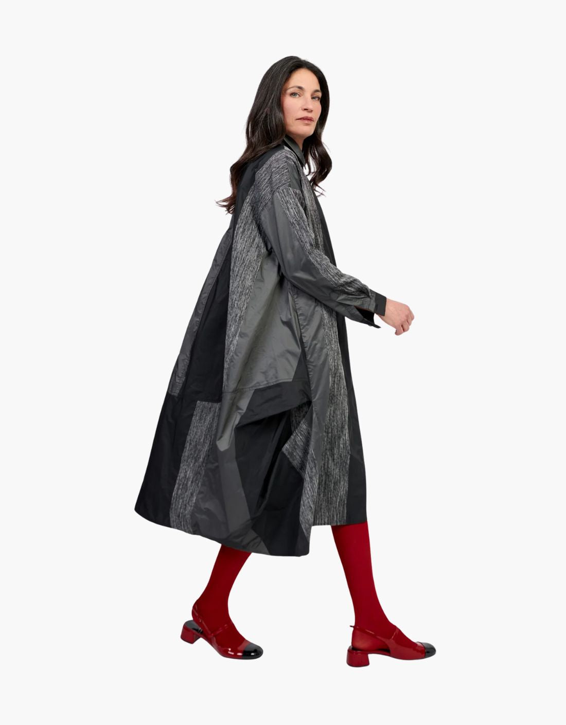 Vestido drapeado rayas texturizadas "Drama Iron" – vista 3