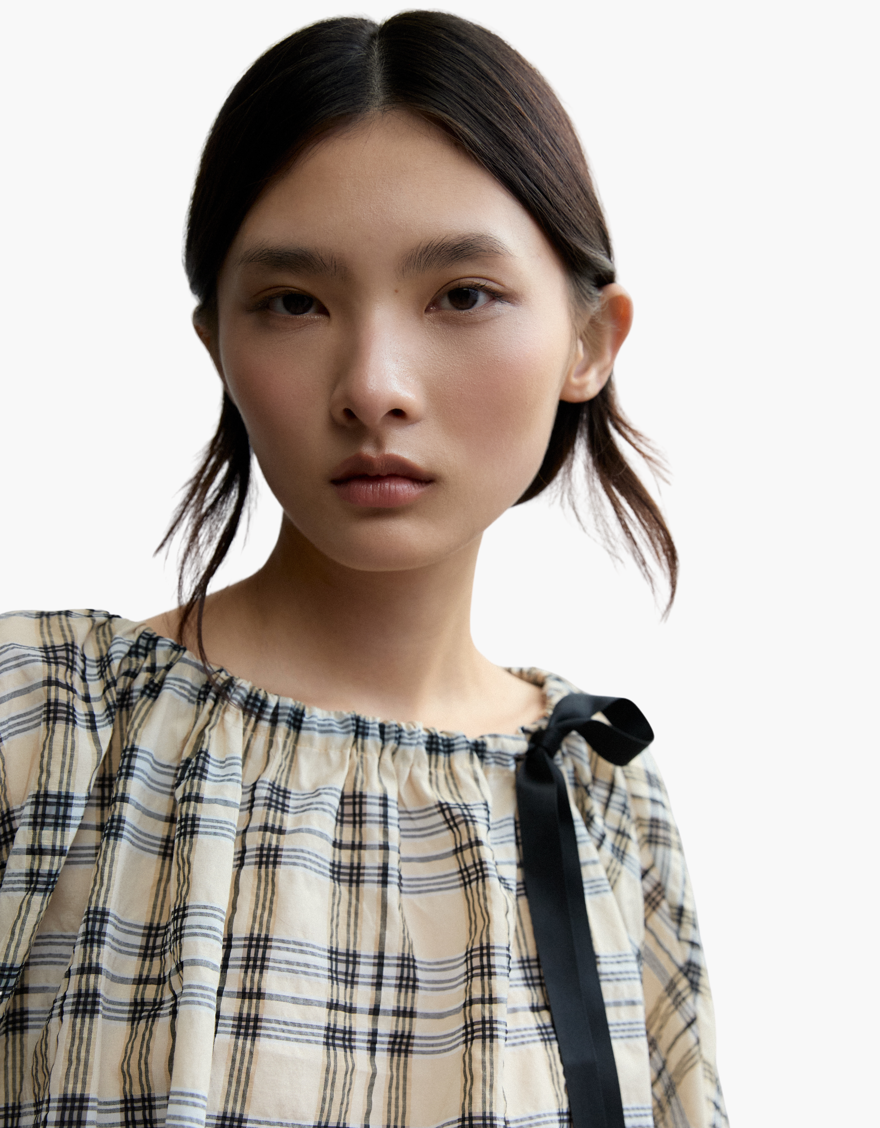 Blusa bardot cuadros con lazo