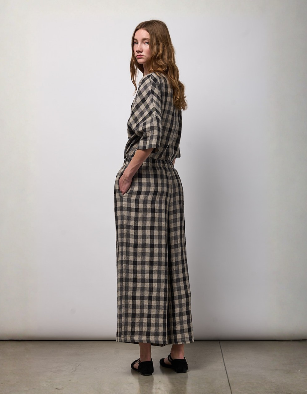 Pantalón ancho "Lino Check"