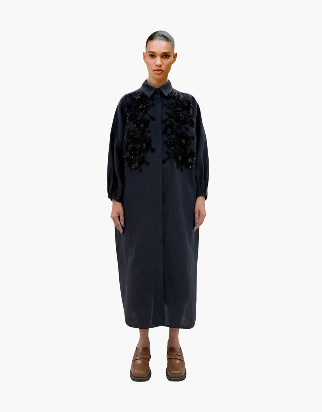 Vestido de lino abalorios "Mogra"