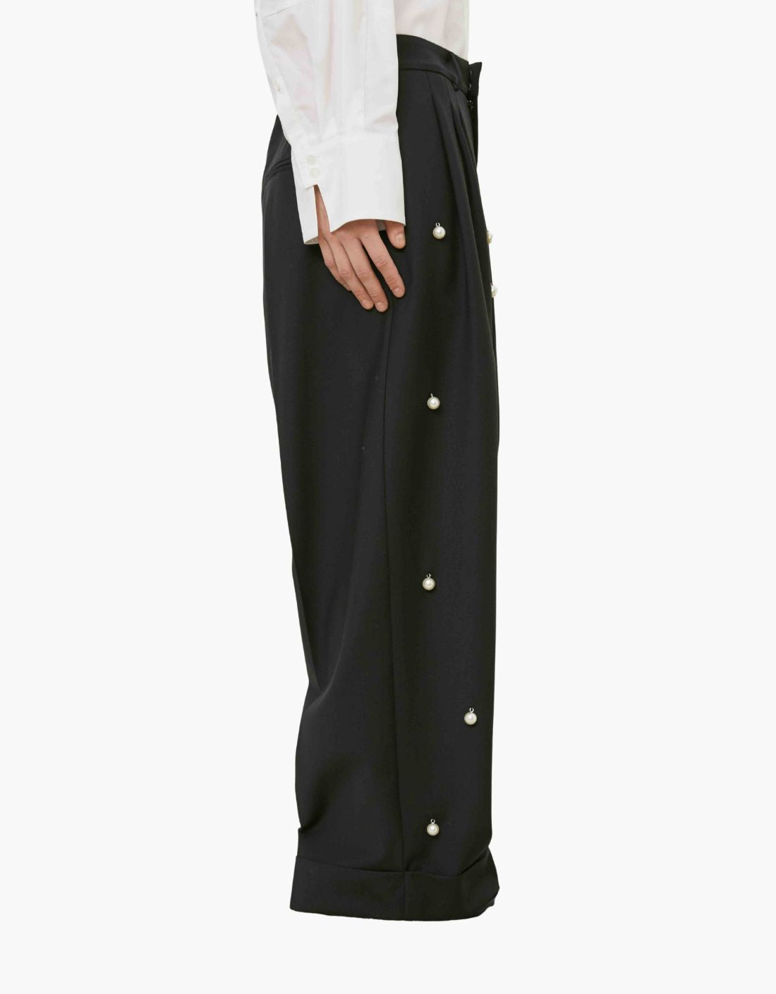Pantalon de traje amplio con perlas "Isotta"
