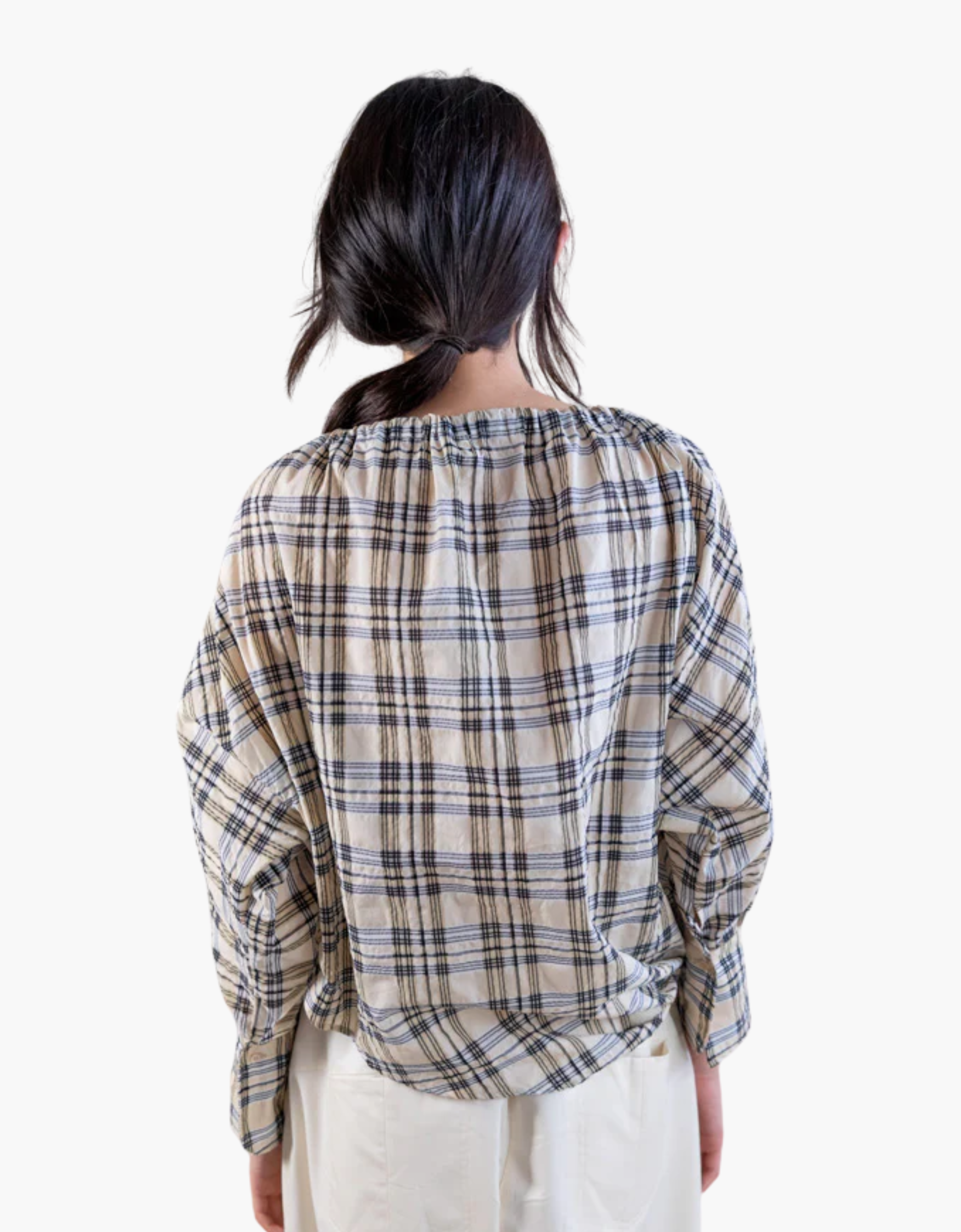 Blusa bardot cuadros con lazo