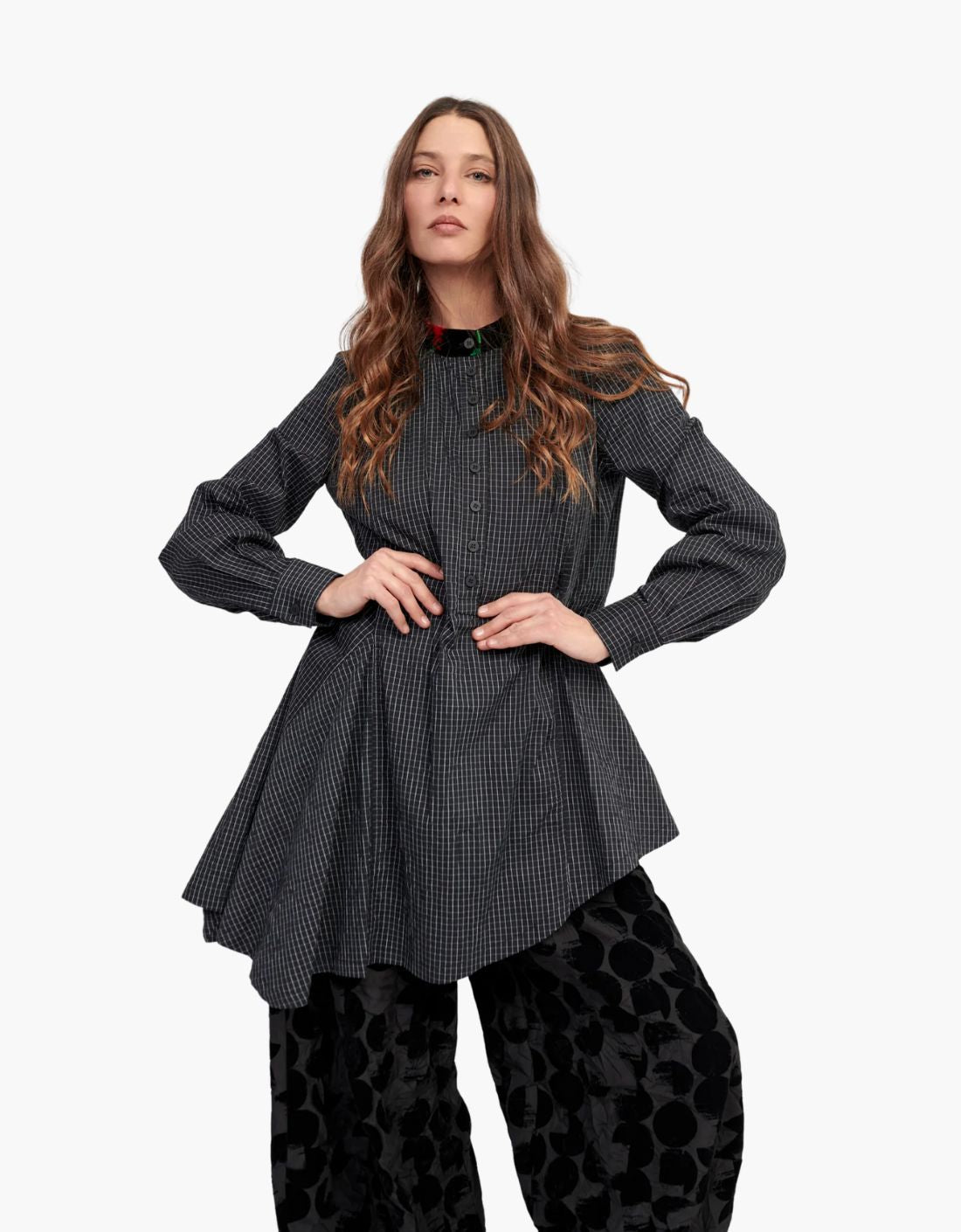 Blusa túnica en tejido arrugado "Marquee Roses"