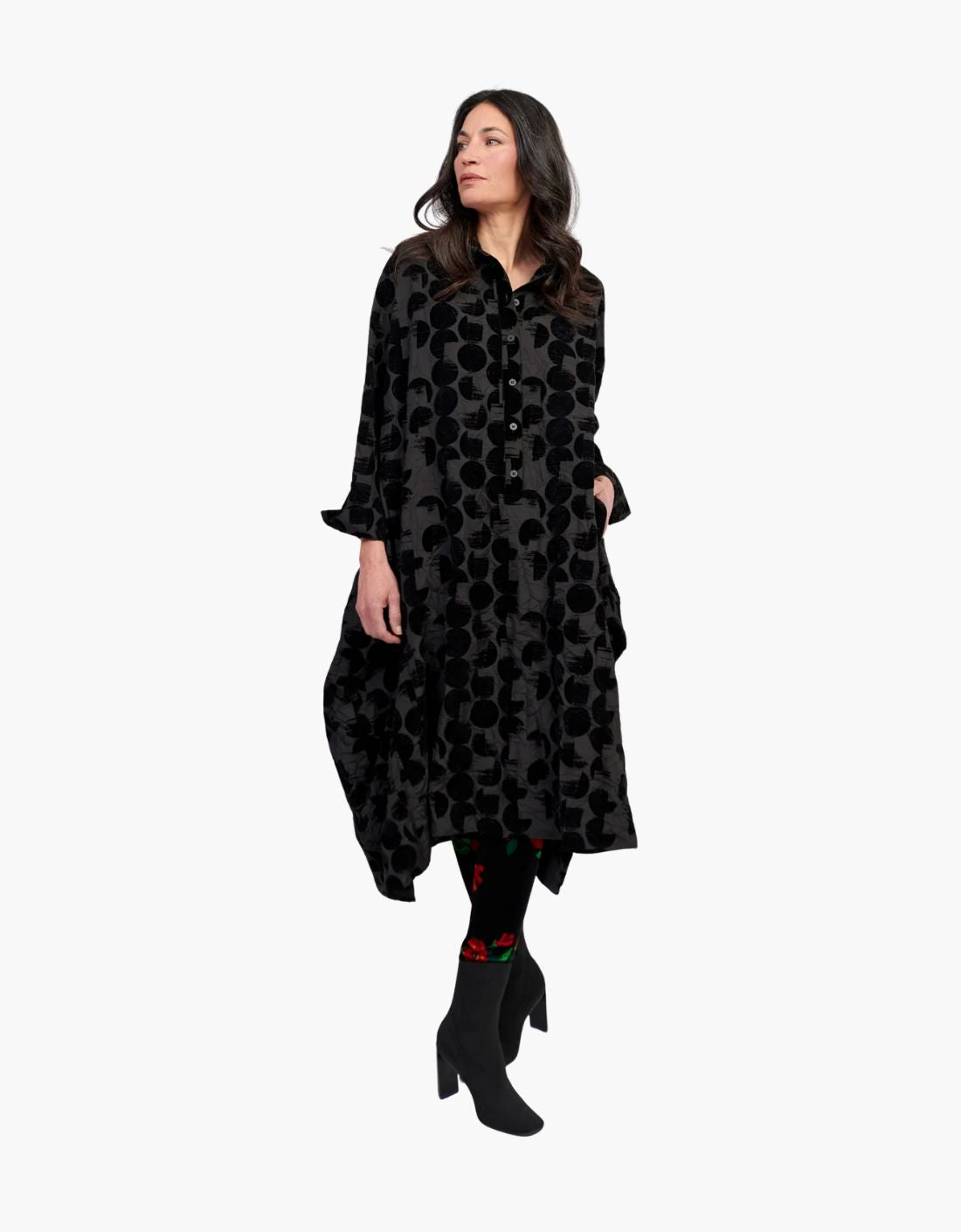 Vestido camisero circulos terciopelo "Crescent"