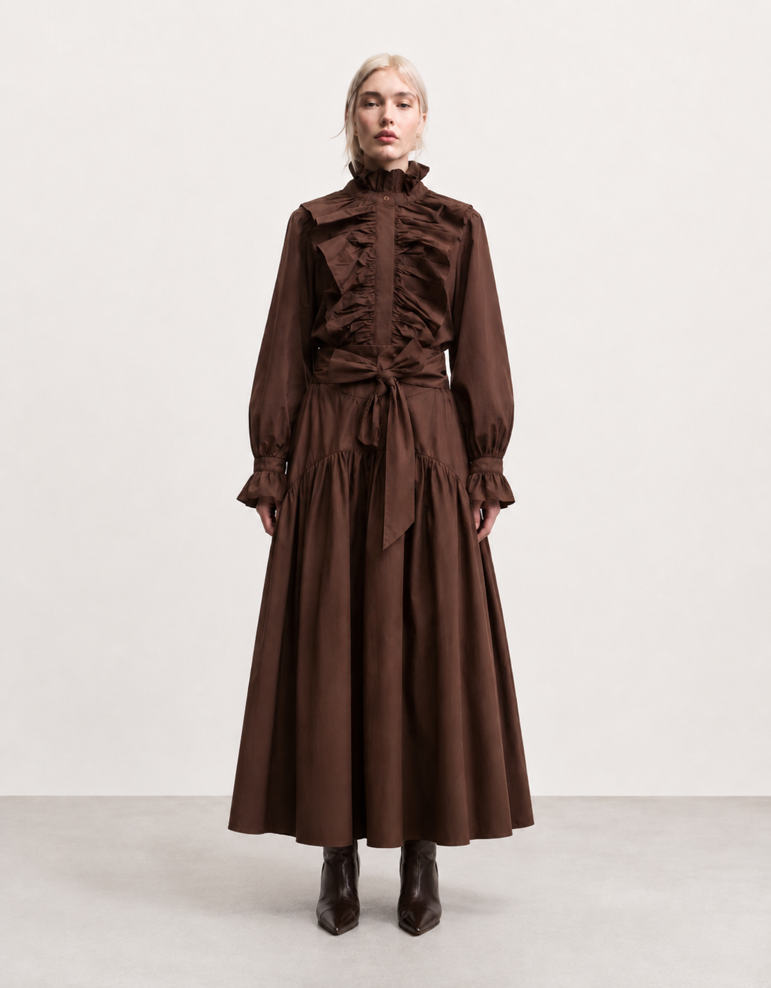 Camisa con volantes taffeta "Truffle"
