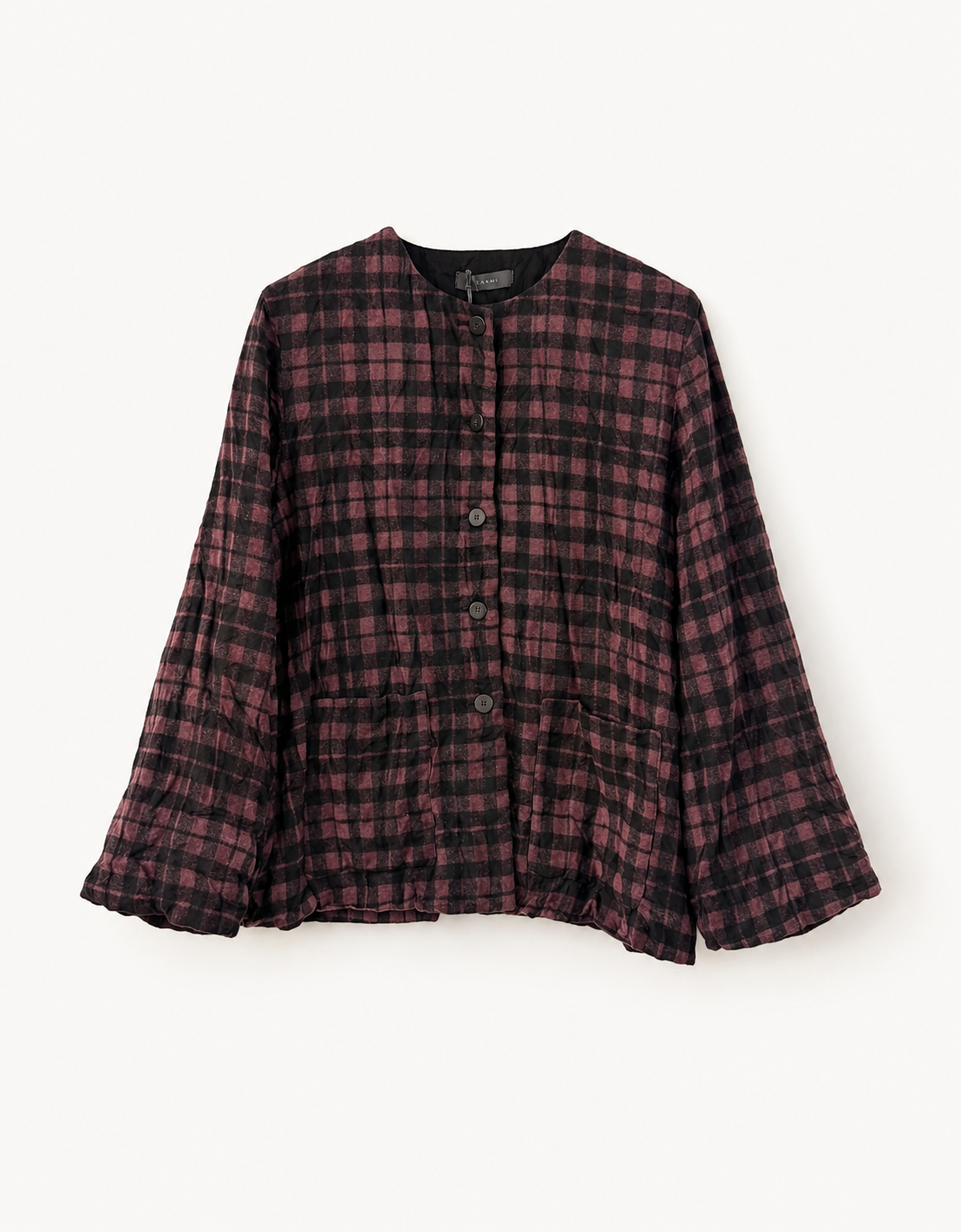 Chaqueta arrugada lana cuadros "Fig"