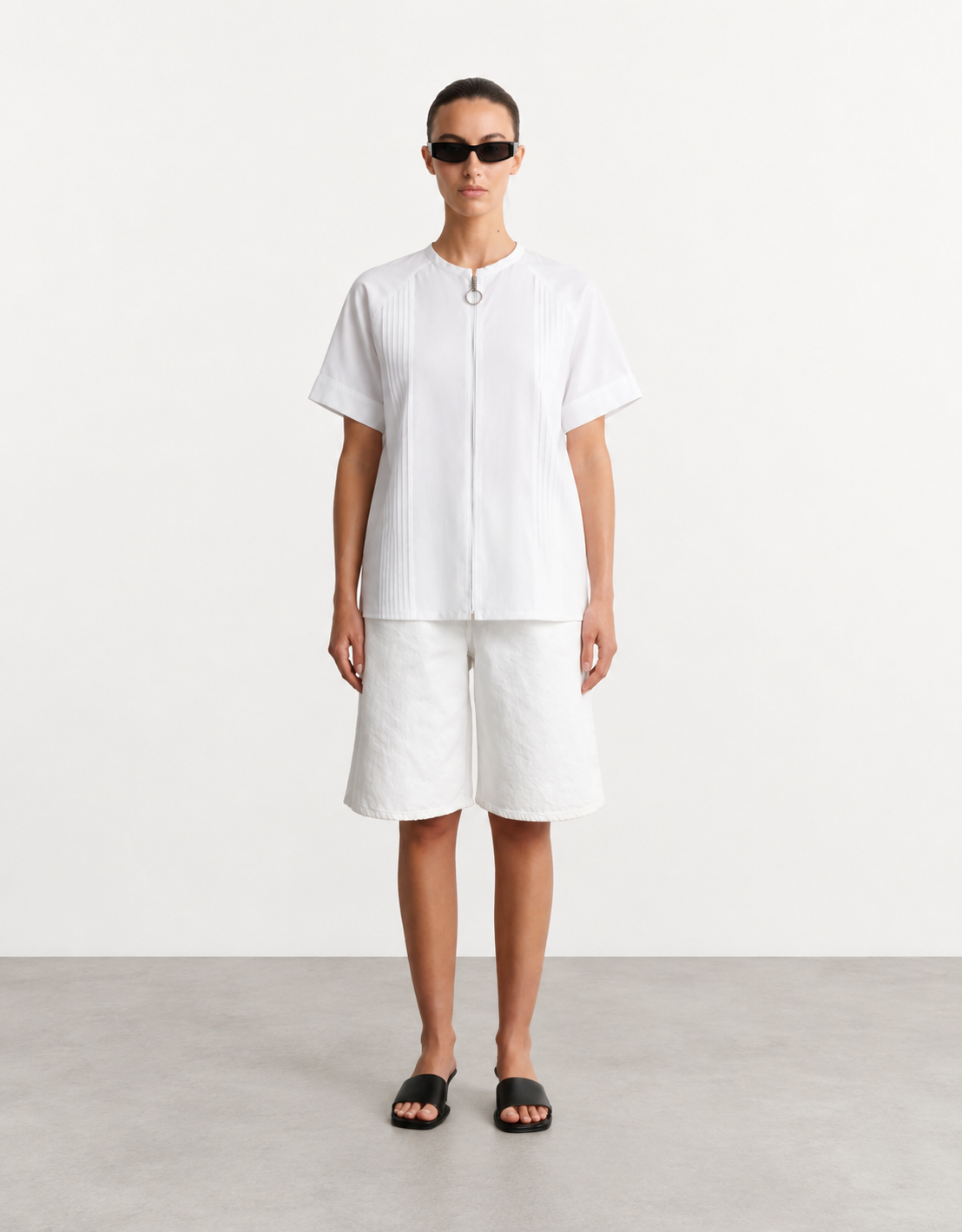 "Pleated" Zip-Up Shirt