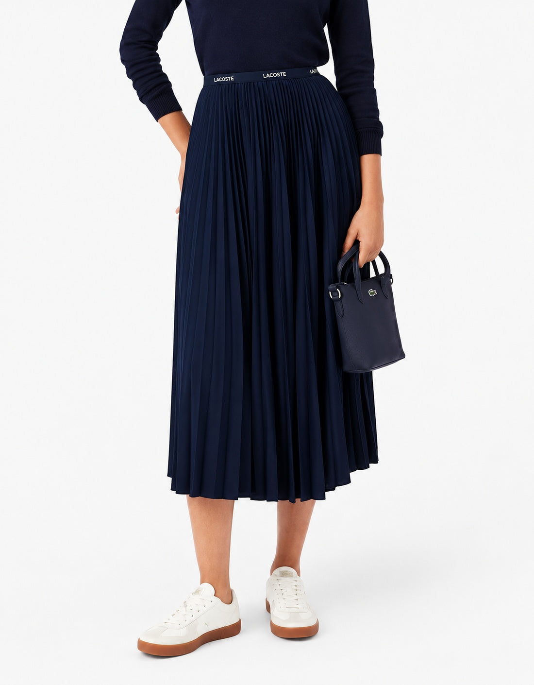Falda larga plisada con cintura elástica JF1402-00 azul marino 166 detalle