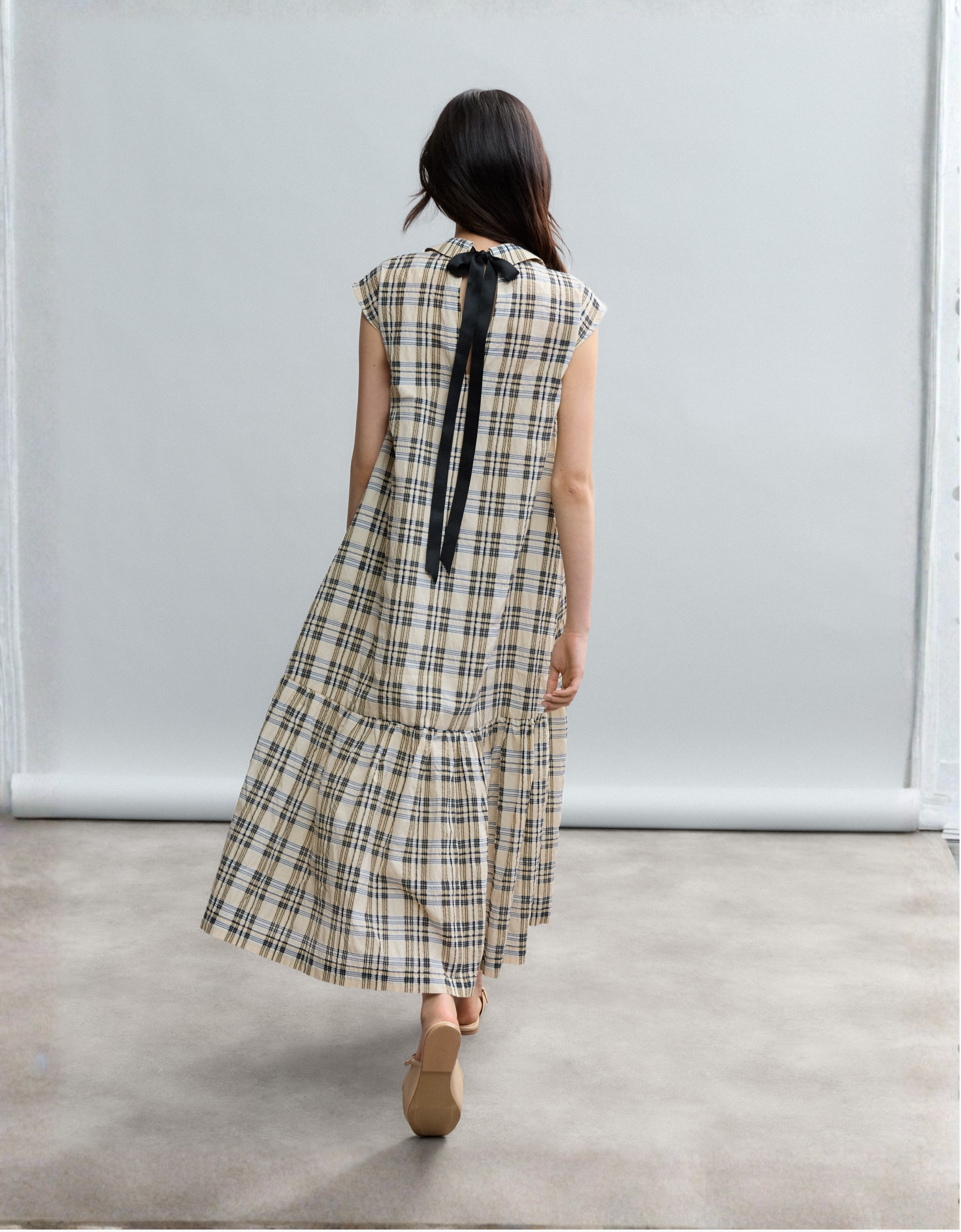 Vestido midi cuadros lazo