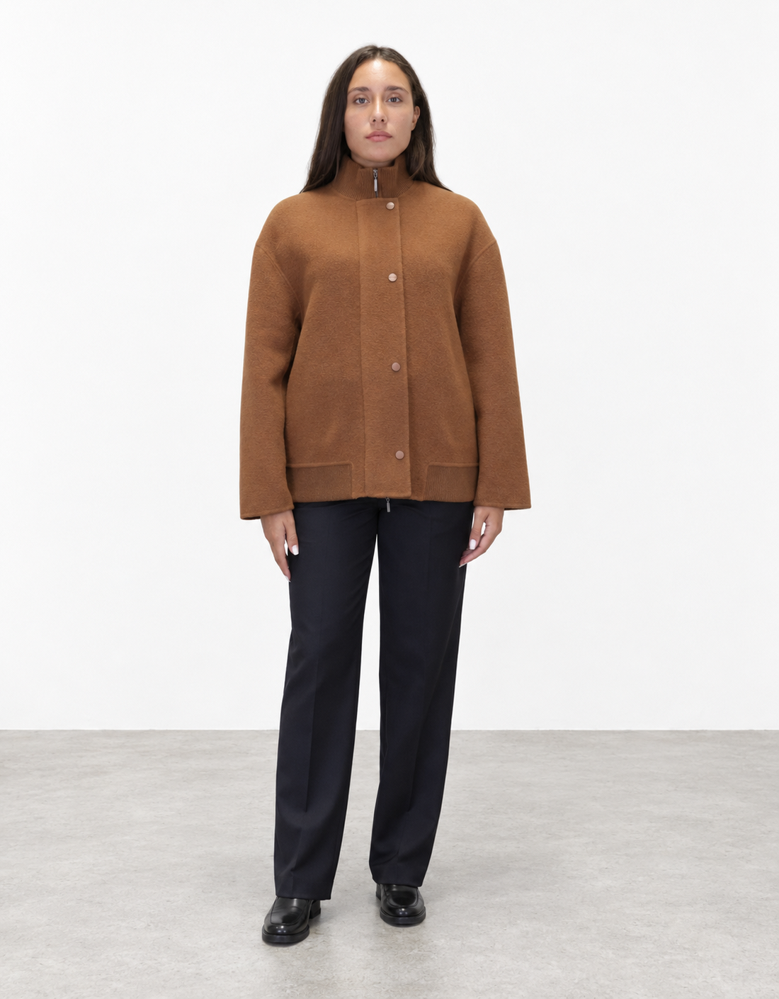 Chaqueta lana doble tejido "Fenice" color camel, vista frontal