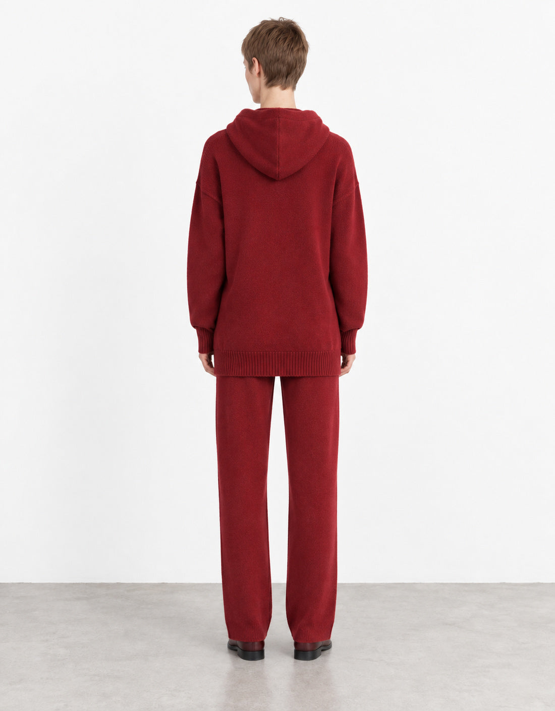 Jersey lana y cashmere con capucha "Leguale" rojo, vista trasera