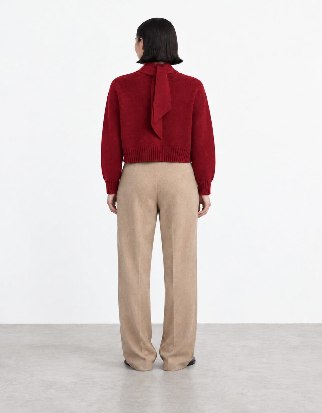Cárdigan lana y cashmere con lazada "Palo" rojo, vista trasera