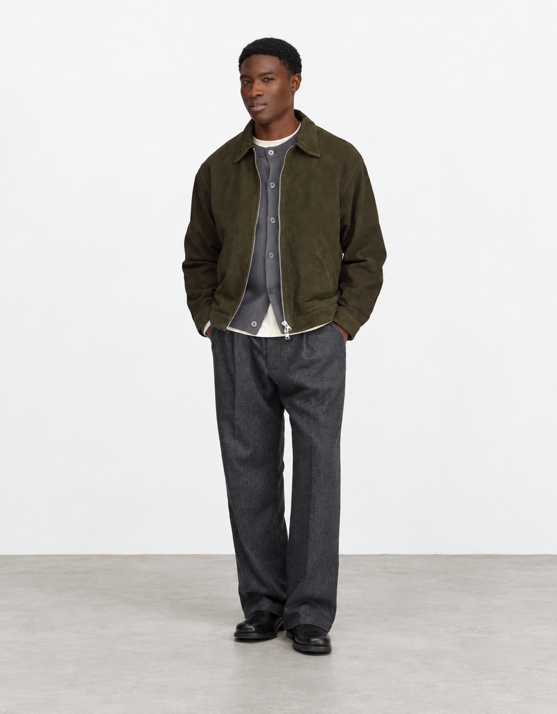 Chaqueta Petrus Suede Shadow Moss - frontal