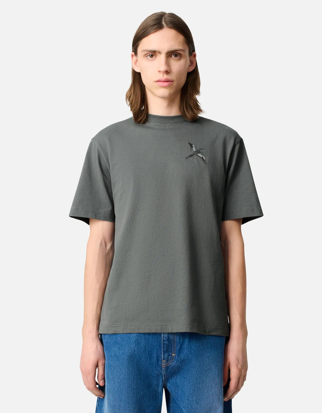 Camiseta "Micro Bee Bird" Gris acero – detalle