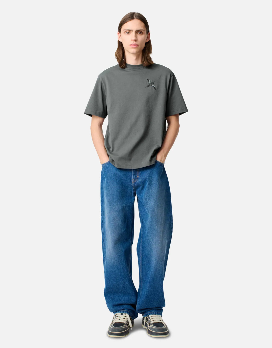 Camiseta "Micro Bee Bird" Gris acero – frontal