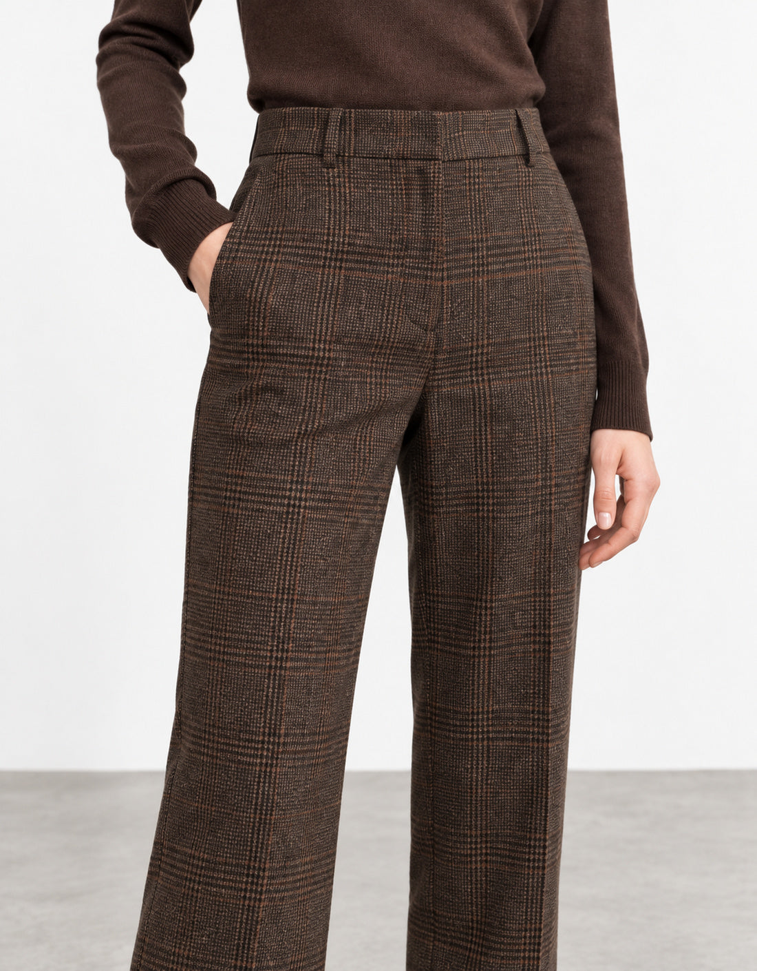 Pantalón jacquard de cuadros "Zampino" marrón, detalle