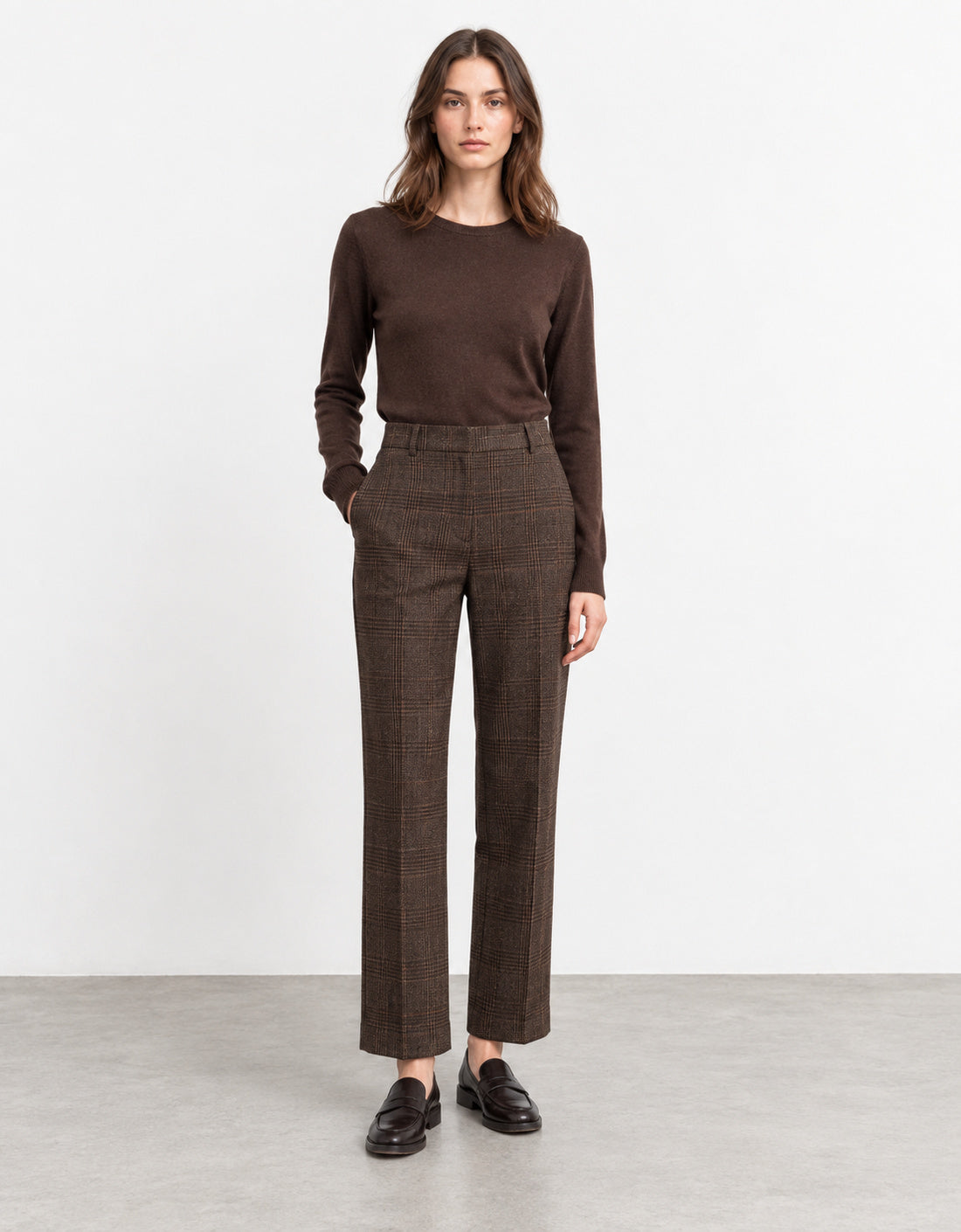Pantalón jacquard de cuadros "Zampino" marrón, vista frontal